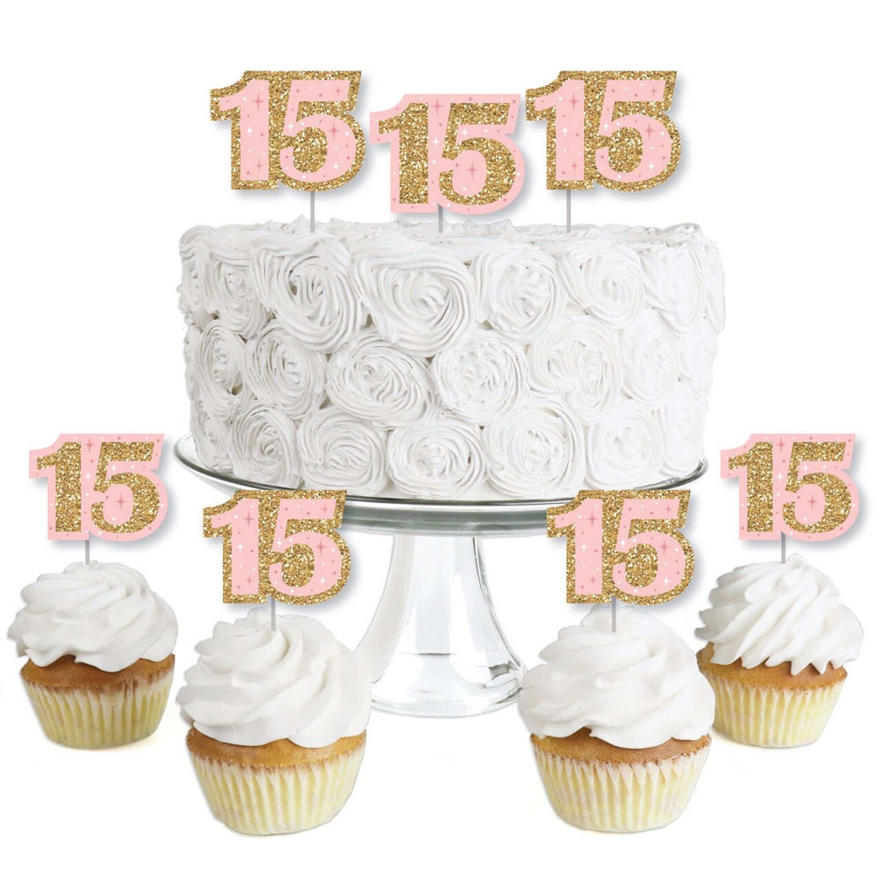 Big Dot of Happiness Mis Quince Anos - Dessert Cupcake Toppers - Quinceanera Sweet 15 Birthday Party Clear Treat Picks - Set of 24